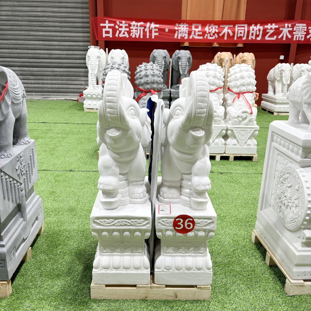 定金。石雕门墩抱鼓石一对天然汉白玉大象石鼓门当