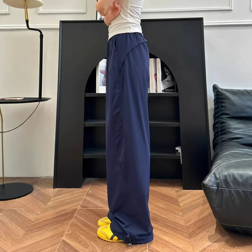 胖mm大码美式酷飒风工装裤女夏季薄款显瘦高腰速干垂感阔腿运动裤