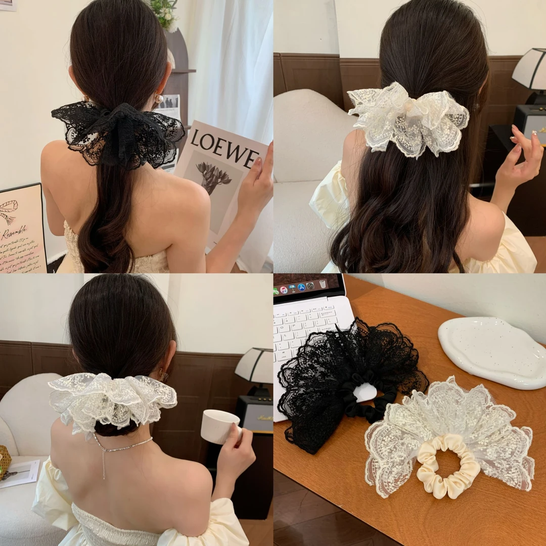 蕾丝少女～双层裙摆蕾丝发圈高级感气质发饰低马尾头绳甜美大肠圈