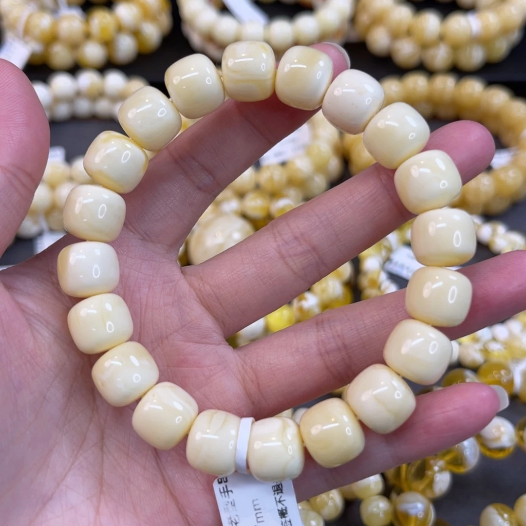 蜜蜡未镶嵌手串11.7mm奶瓷白满蜡