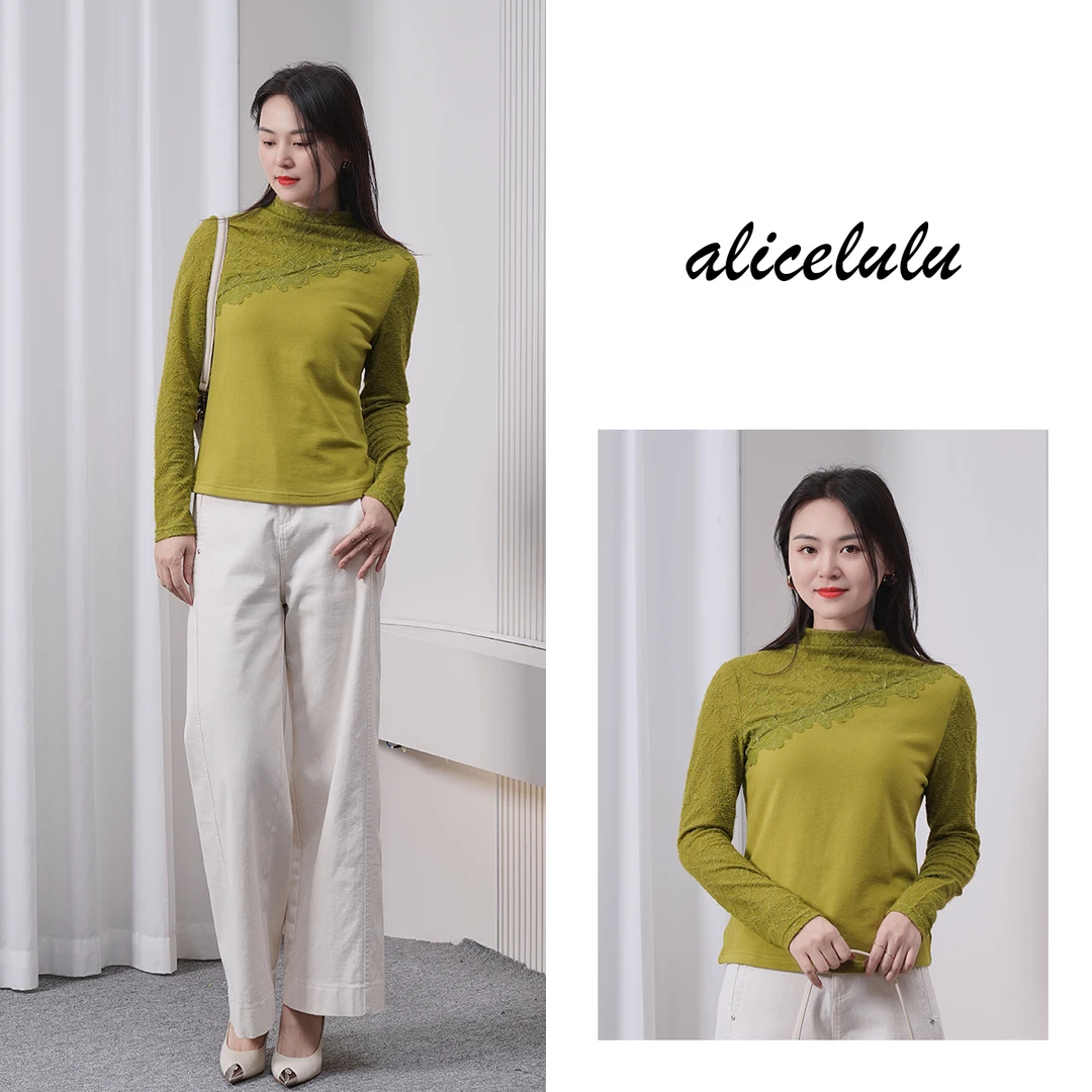 alicelulu香榭花影.半高打底衫拼接复古设计感S2145597T