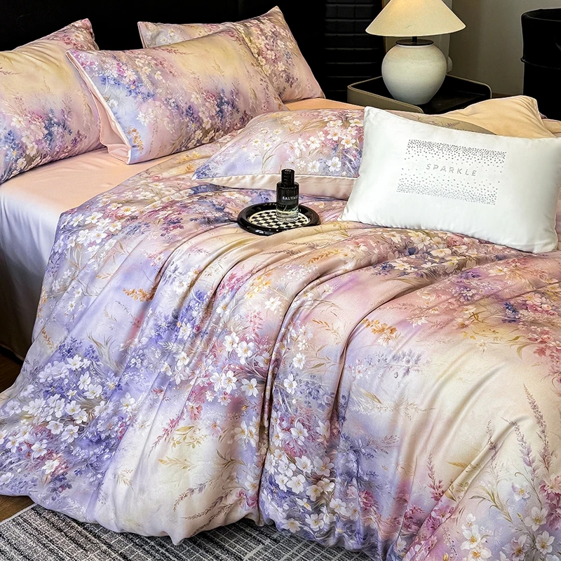 100%莱赛尔天丝四件套高档数码印花轻奢简约丝滑欧式凉感四件套