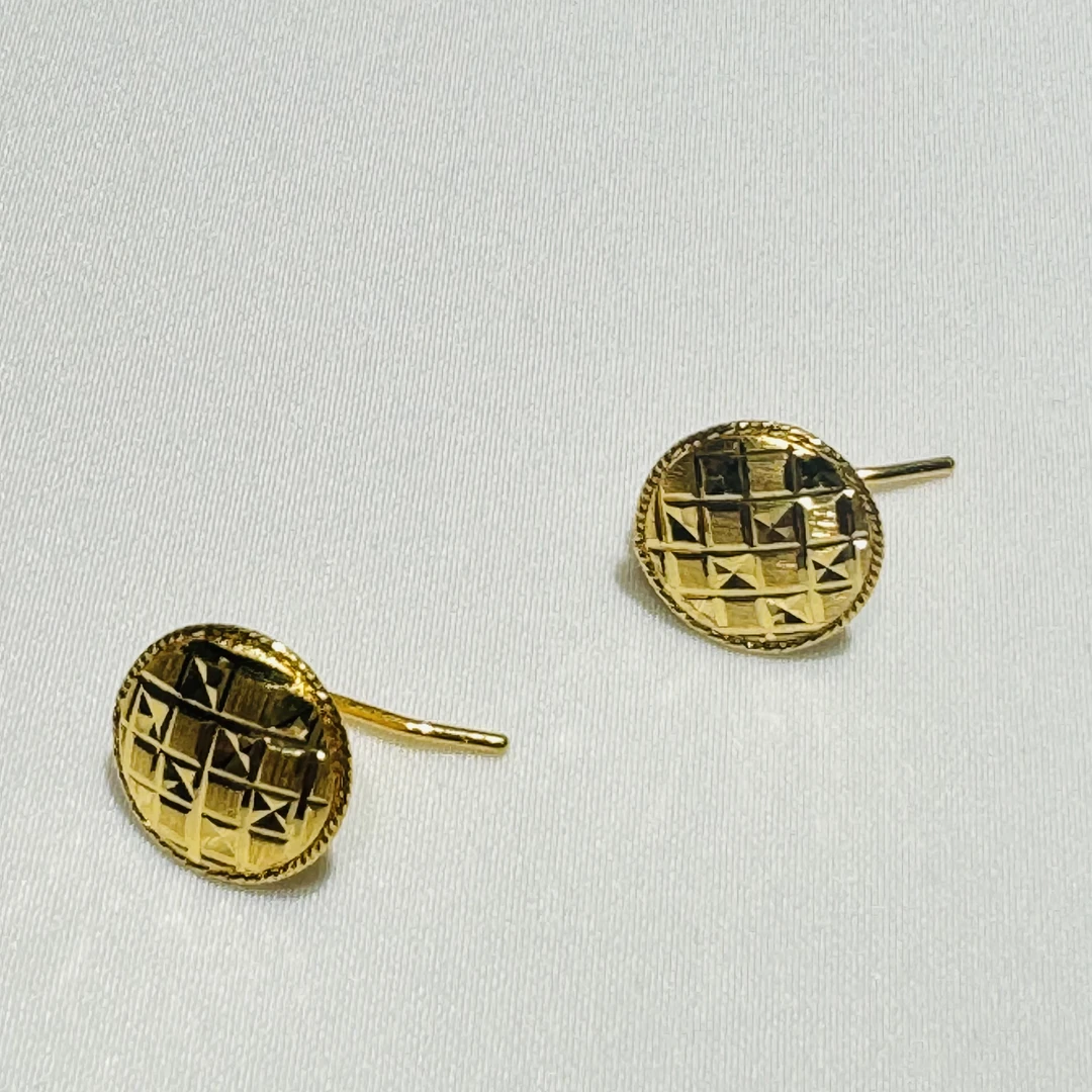 黄金足金999方格圆形耳钉耳环