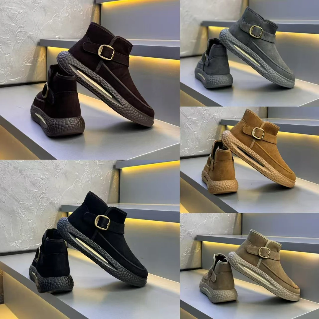 OK1073【皮鞋码】冬季加绒皮面雪地棉厚底百搭男士时尚休闲潮鞋流行