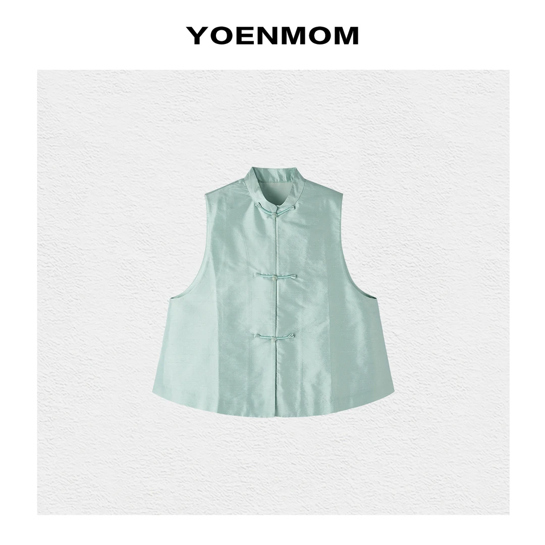 YOENMOM·脱俗·春季新品 意大利进口100双宫蚕丝清新素雅立领马甲