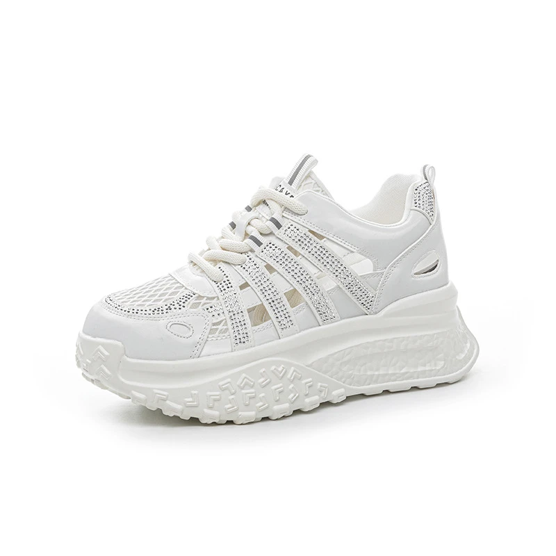 2025夏季新款网面增高休闲鞋镂空透气小白鞋时尚运动鞋厚底老爹鞋
