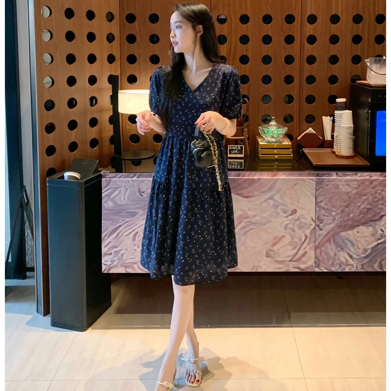 2025夏季新款韩版碎花裙V领显瘦薄款连衣裙846