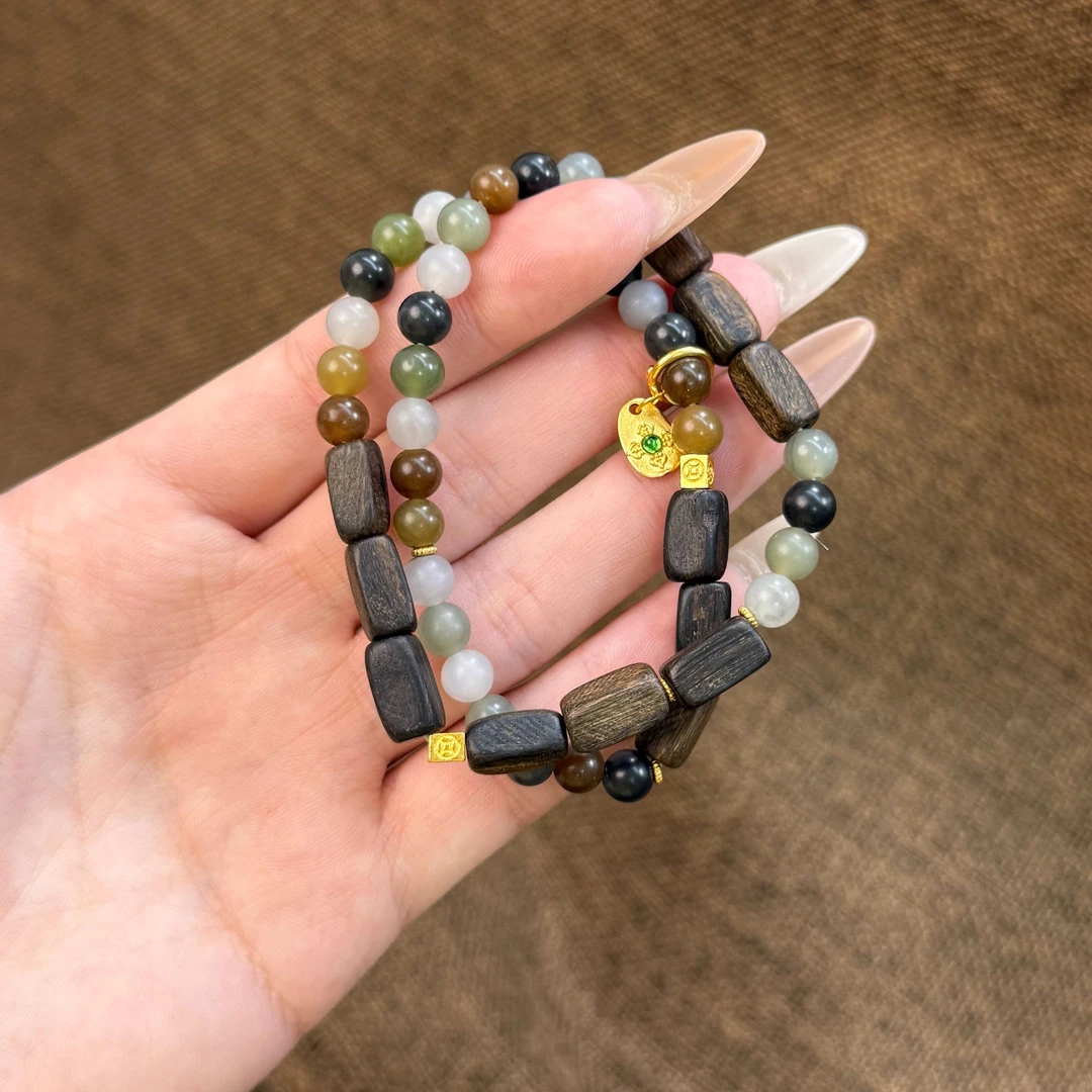 和田玉楼兰三彩手串