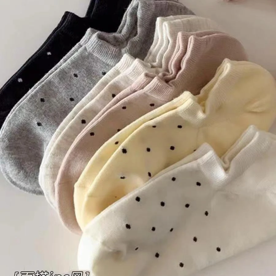 新款日系可爱ins潮简约波点袜子女夏季薄款浅口隐形船袜短袜夏款