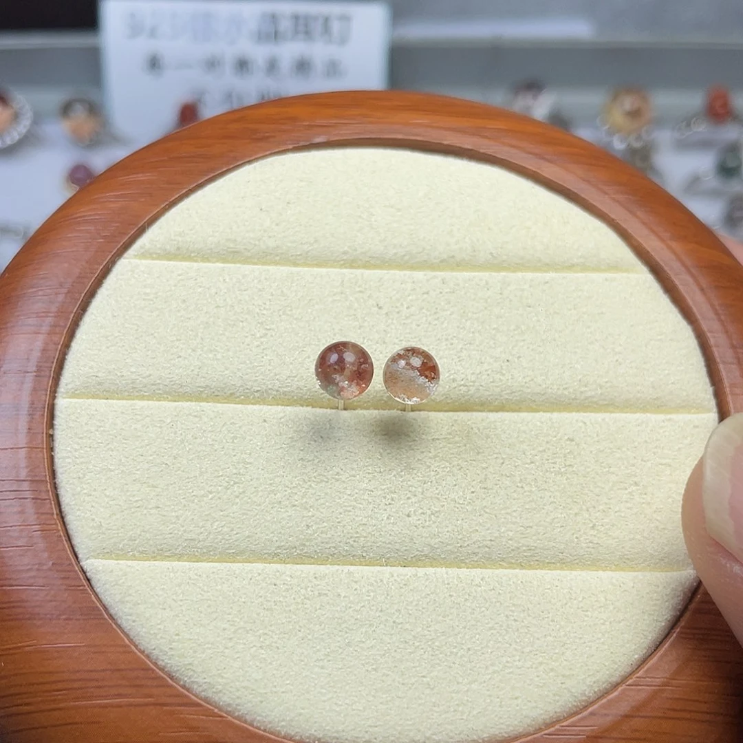 水晶耳饰银S925镶嵌6mm白里透粉