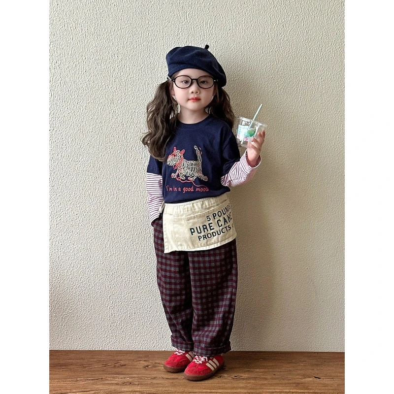 女童打底衫春秋季2025新款儿童拼接长袖圆领T恤女童洋气打底T恤