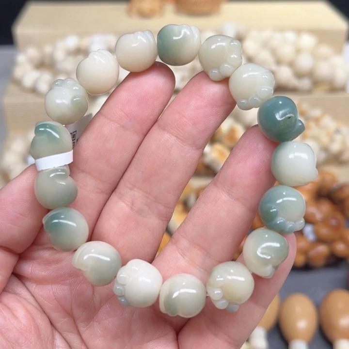 菩提根/象牙果手串冰透飘花小猫爪微瑕3-6-154