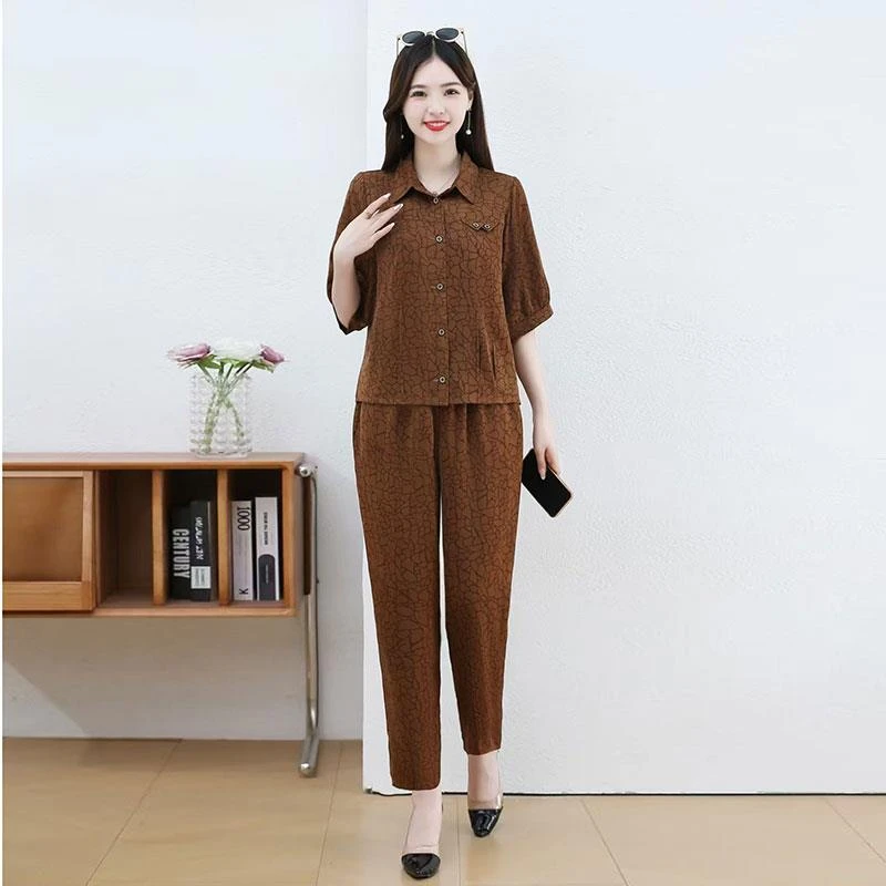 时尚休闲套装女2025夏季新款洋气显瘦宽松短袖上衣阔腿裤两件套装