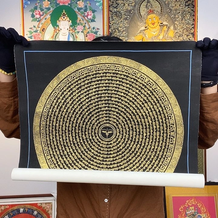 卷轴画纯手绘唐卡六字真言50厘米左右