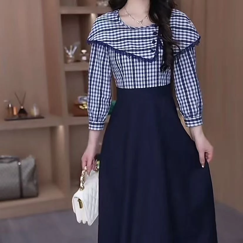 【连衣裙】拼接裙子显瘦气质时尚法式收腰2025女装减龄长袖长裙春季