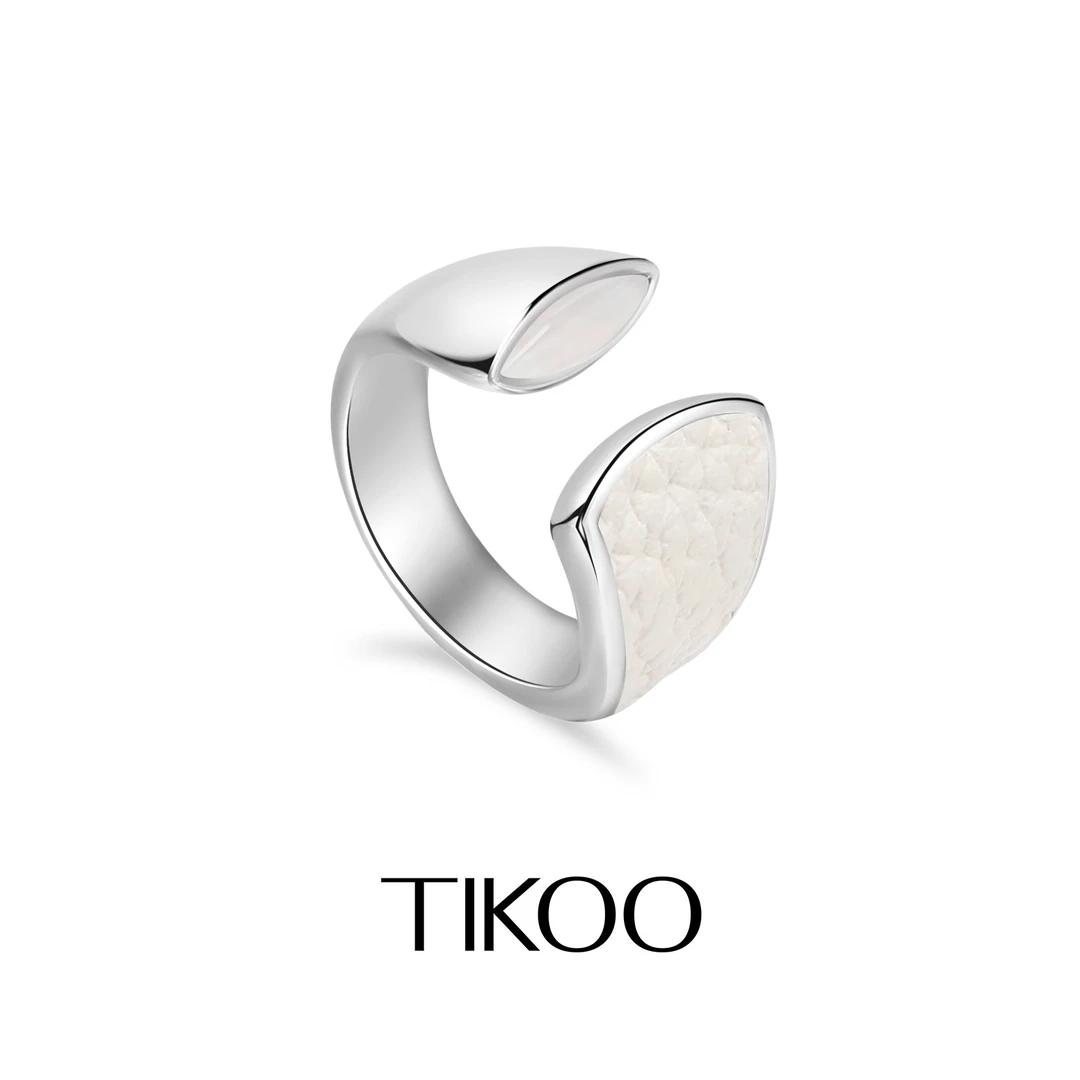 TIKOO 铜合金戒指 皮革宝石开口戒指小众设计轻奢指环女2025新款
