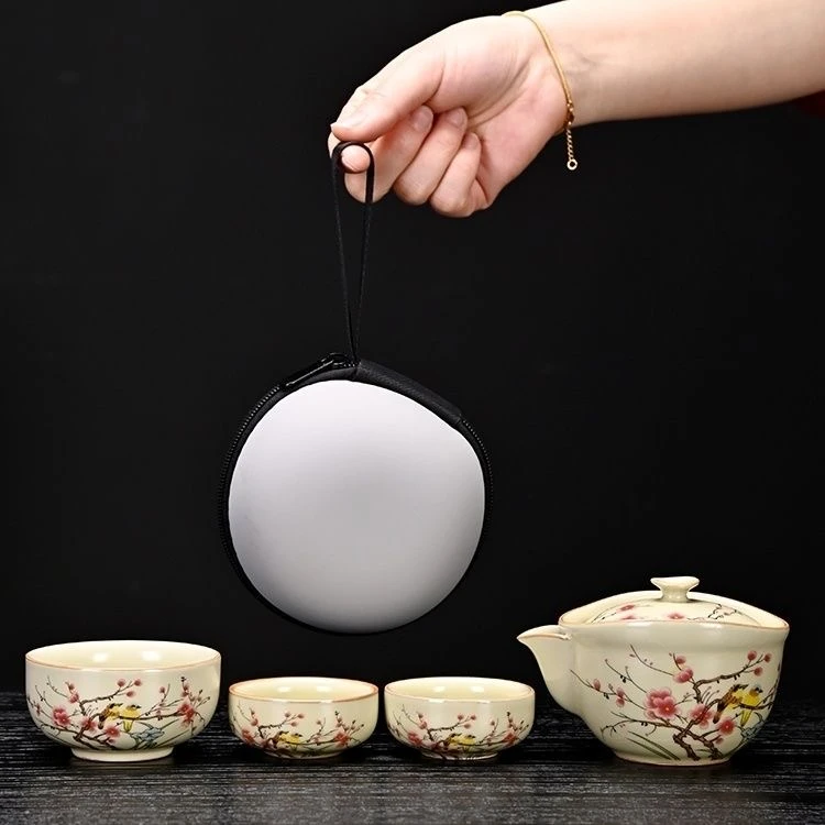 157汝窑便携茶艺出差快客功夫户外茶具套装便携茶具套装陶瓷户外