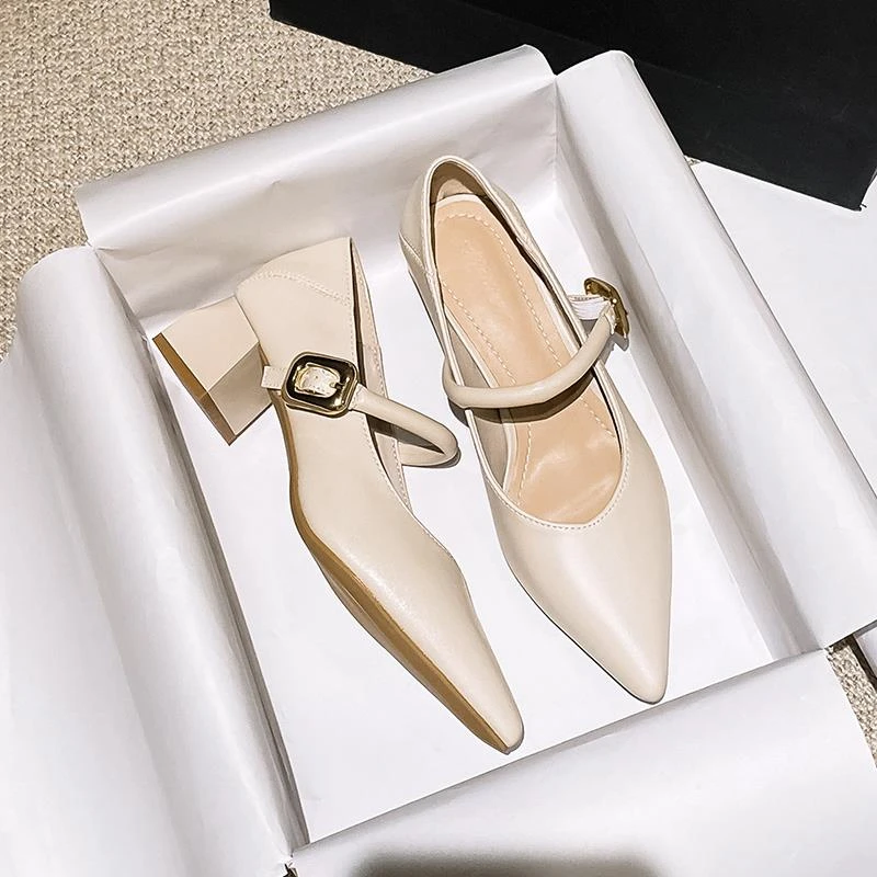 小香风高跟鞋粗跟法式玛丽珍鞋女百搭浅口配裙子单鞋夏季大码女鞋