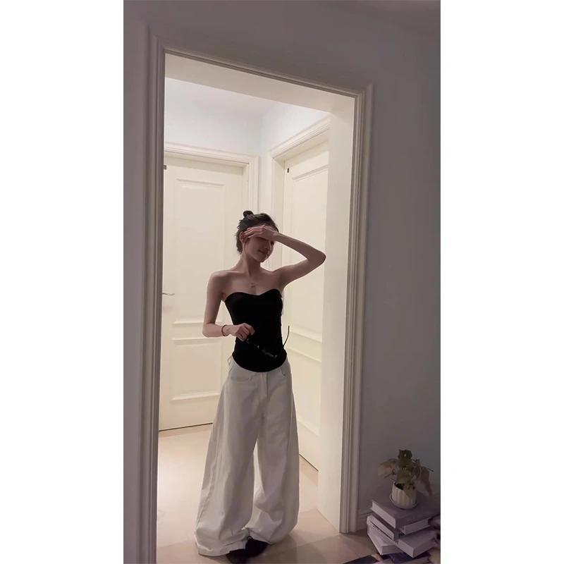 清冷感一整套衣服夏季新款纯欲风性感辣妹抹胸短款背心宽松阔腿裤