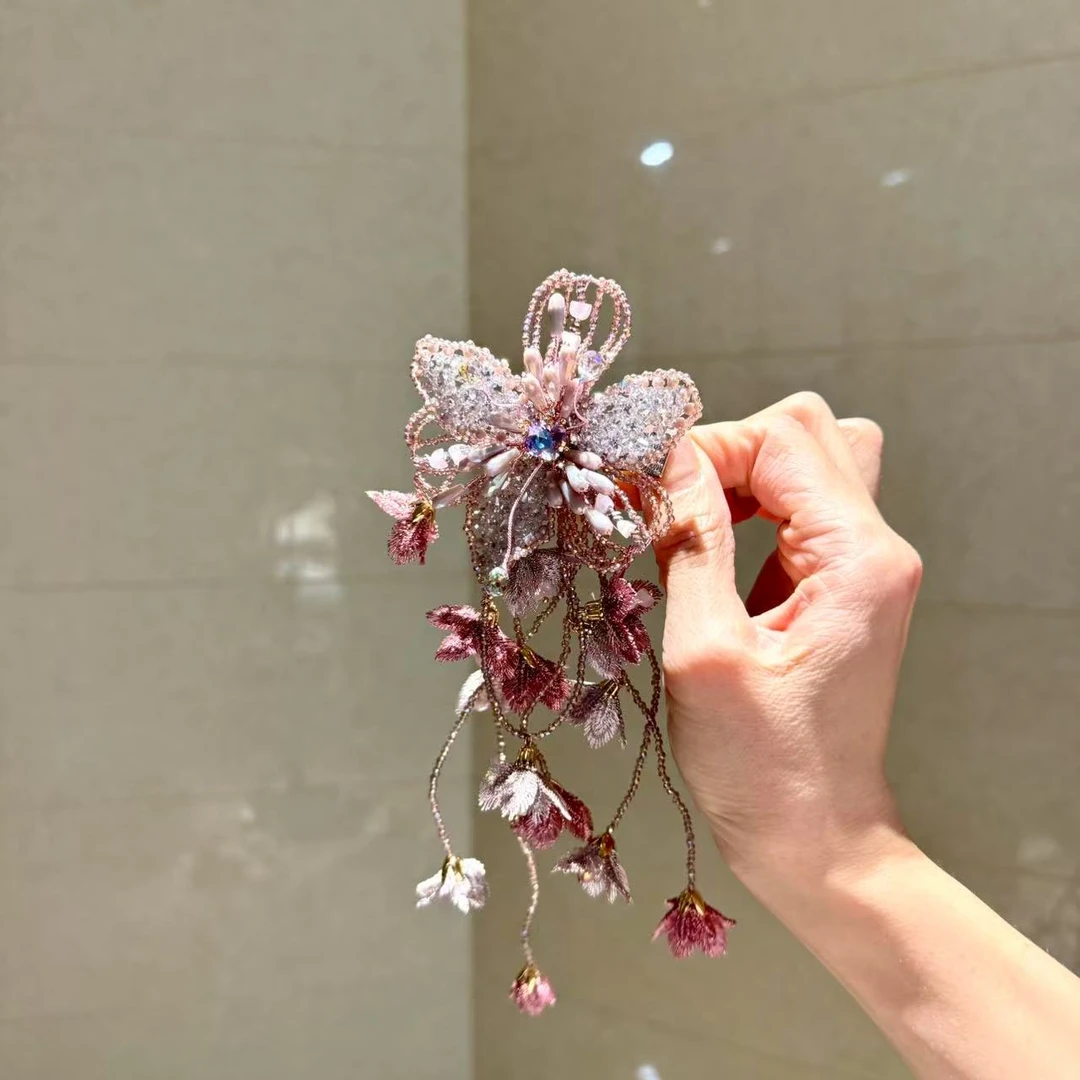 【莫奈海之星】蝶雨花系列花朵边夹设计气质高级感日常款