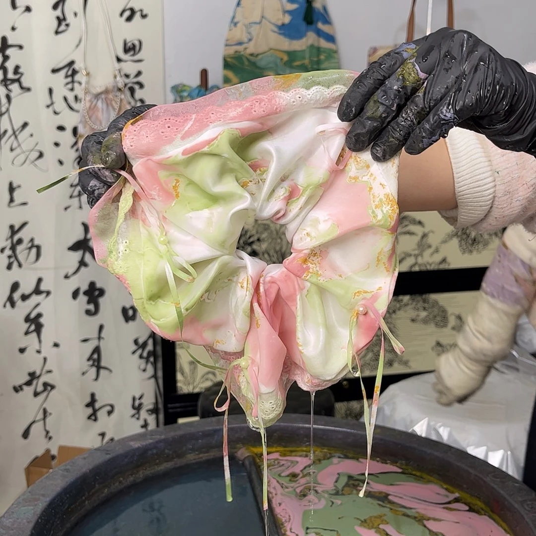 布艺非金属414大蕾丝发圈粉绿金