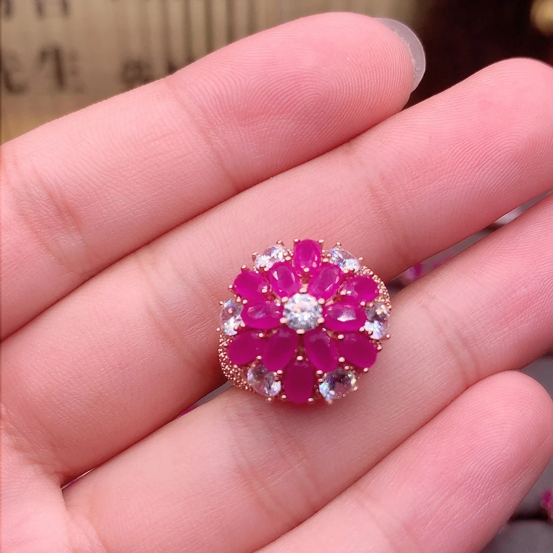 红宝石戒指银S925镶嵌