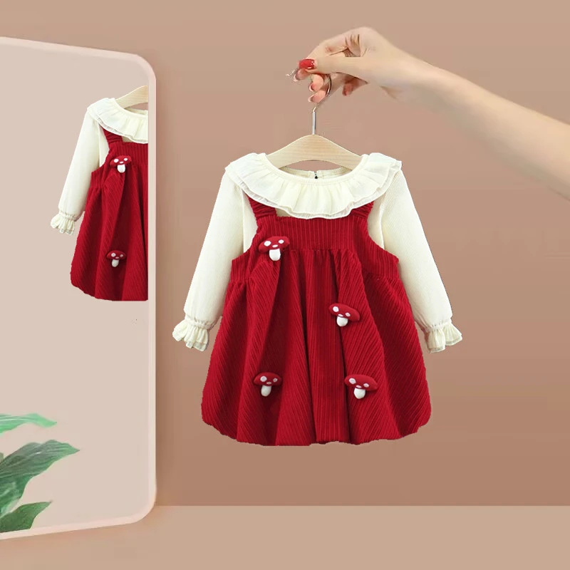 周岁女宝礼服2025秋装新款套装洋气打底衫喜庆连衣裙春秋婴儿衣服