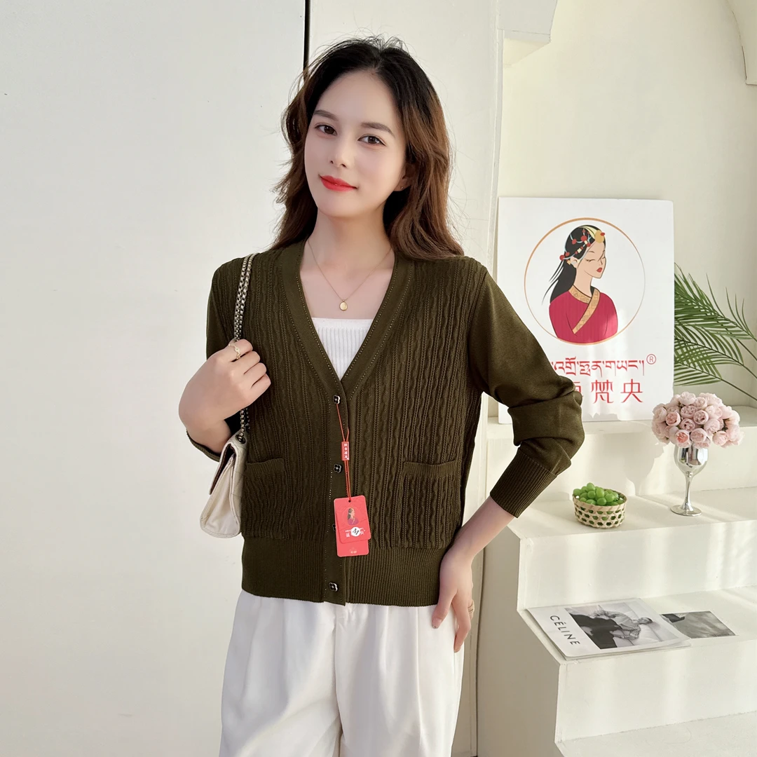 针织御姐风女极简风长袖毛针织衫毛衣v领秋季