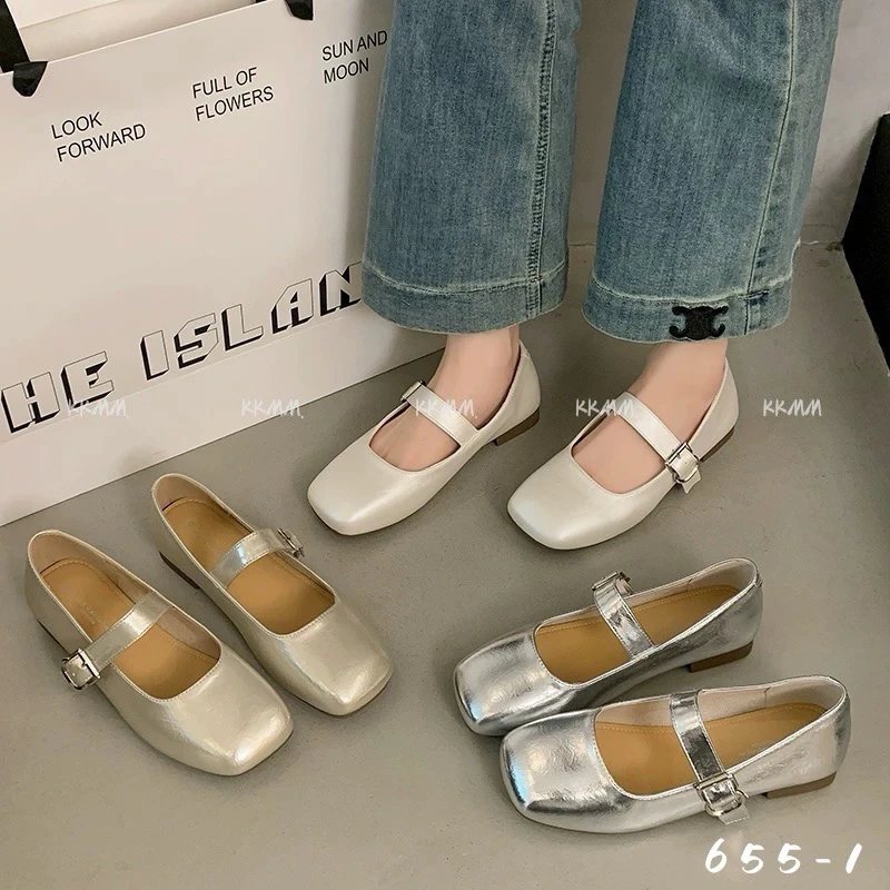 晚风夏天平底鞋平底春季夏季女鞋方头玛丽珍鞋655-1