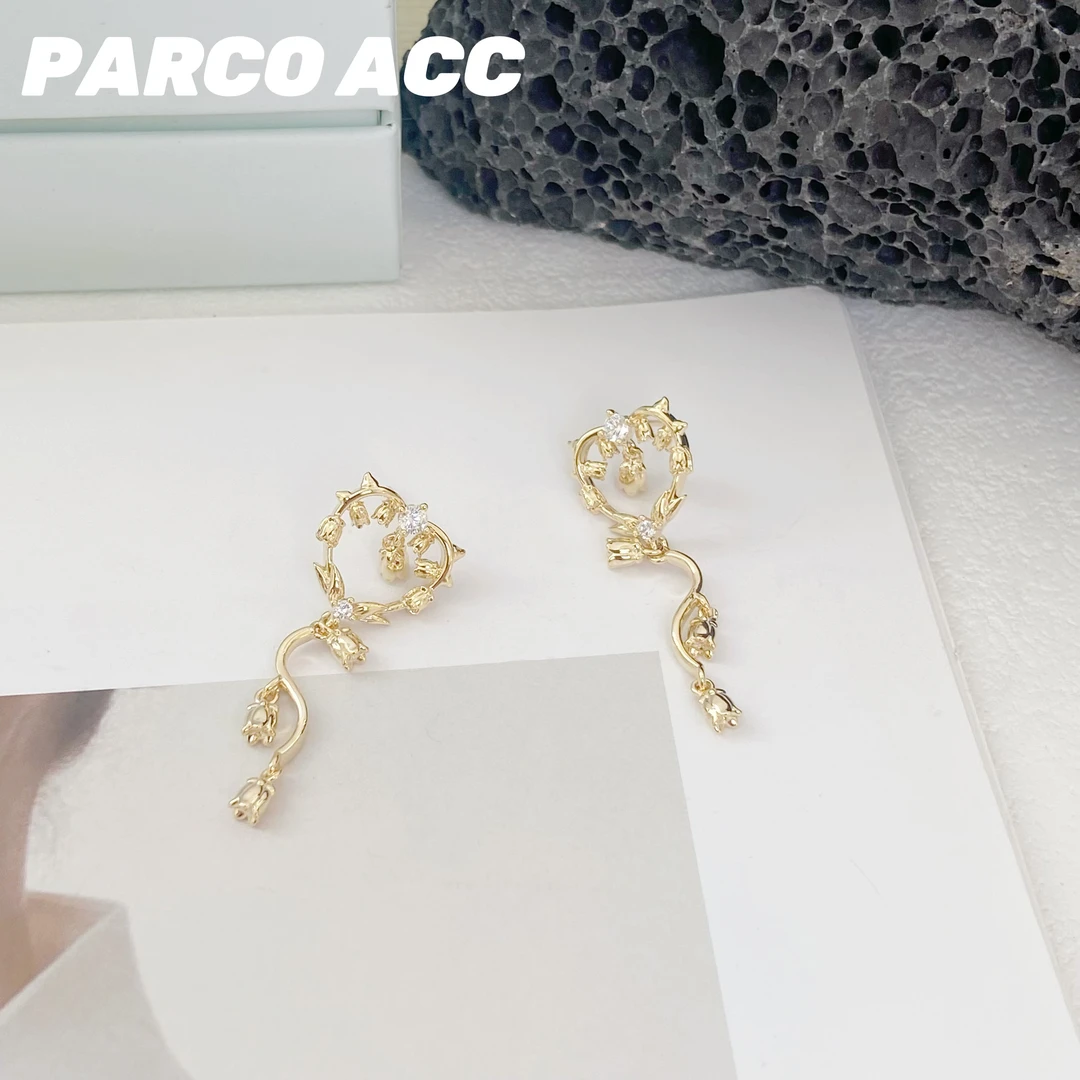 铜合金合成锆石耳饰 E605 BORORO 铃兰花环流苏耳钉