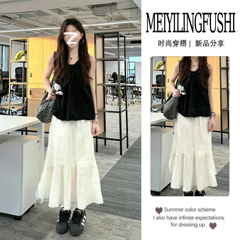 韩系氛围感穿搭夏季2025新款显瘦纯欲风吊带上衣气质半身裙两件套