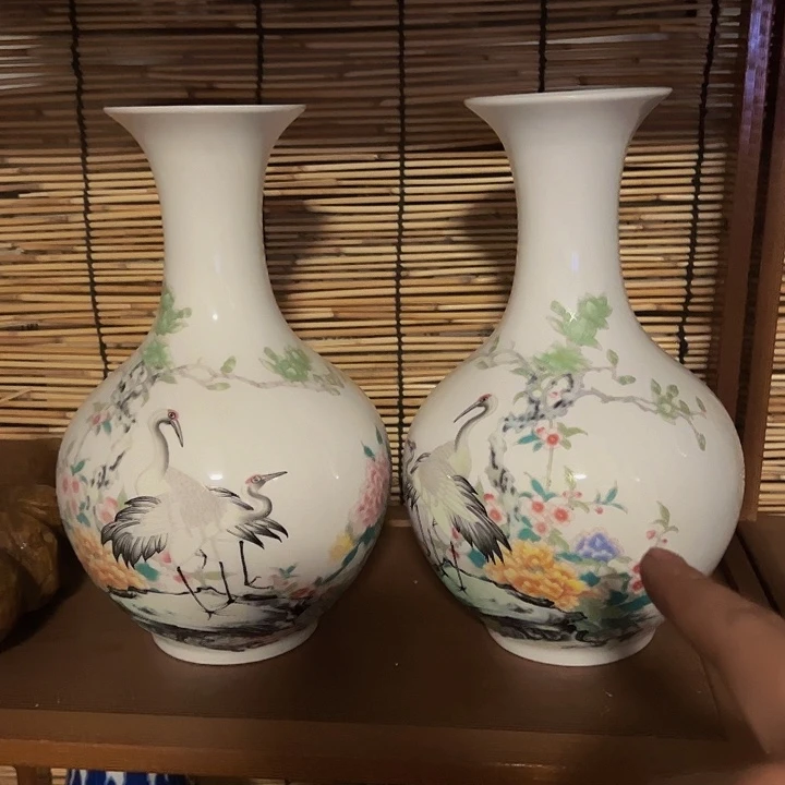 陶瓷仙鹤瓶子一对放漏