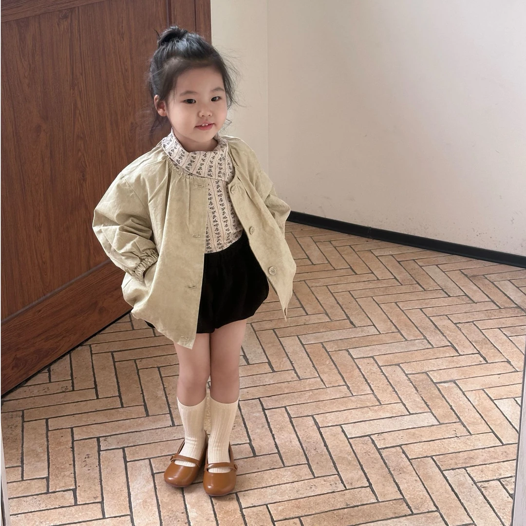 壹妈韩版童装女童套装秋季新款洋气女宝纯色棒球服外套碎花上衣潮