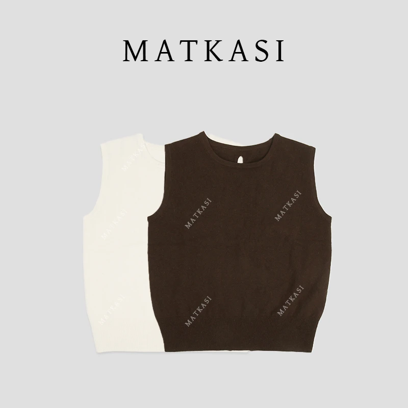 MATKASI 时尚气质小众设计感出街通勤百搭后背镂空收腰圆领背心