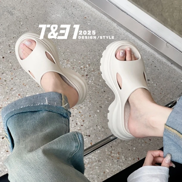 T31女鞋2025夏新厚底8厘米松糕凉拖鞋百搭小个子休闲增高一字拖鞋