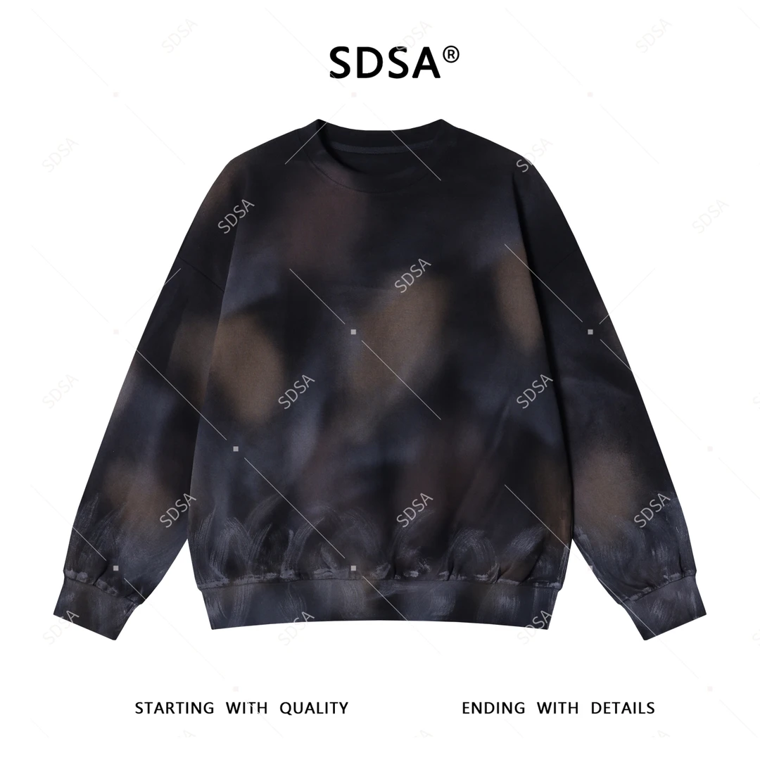 SDSA男士2025新款轻奢痞帅男装扎染晕染圆领卫衣网红款时尚百搭