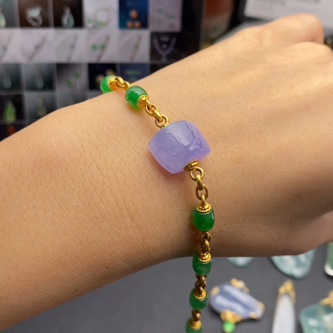 定制翡翠18K金镶嵌      双色中式手链