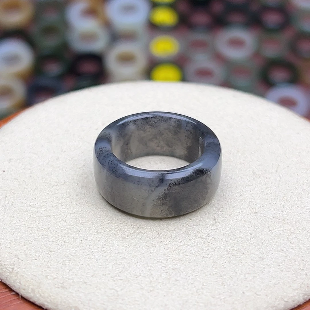 和田玉戒指未镶嵌17.4内径15圈山水墨画