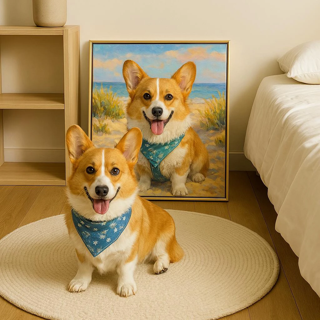 可爱狗狗卡通萌宠diy数字油画手工填色油彩画卧室玄关装饰画礼物