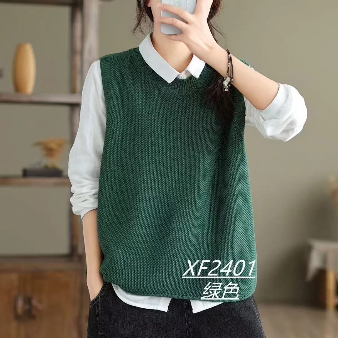 秋季棉线针织马甲2025新款休闲复古文艺圆领气质百搭无袖坎肩背心