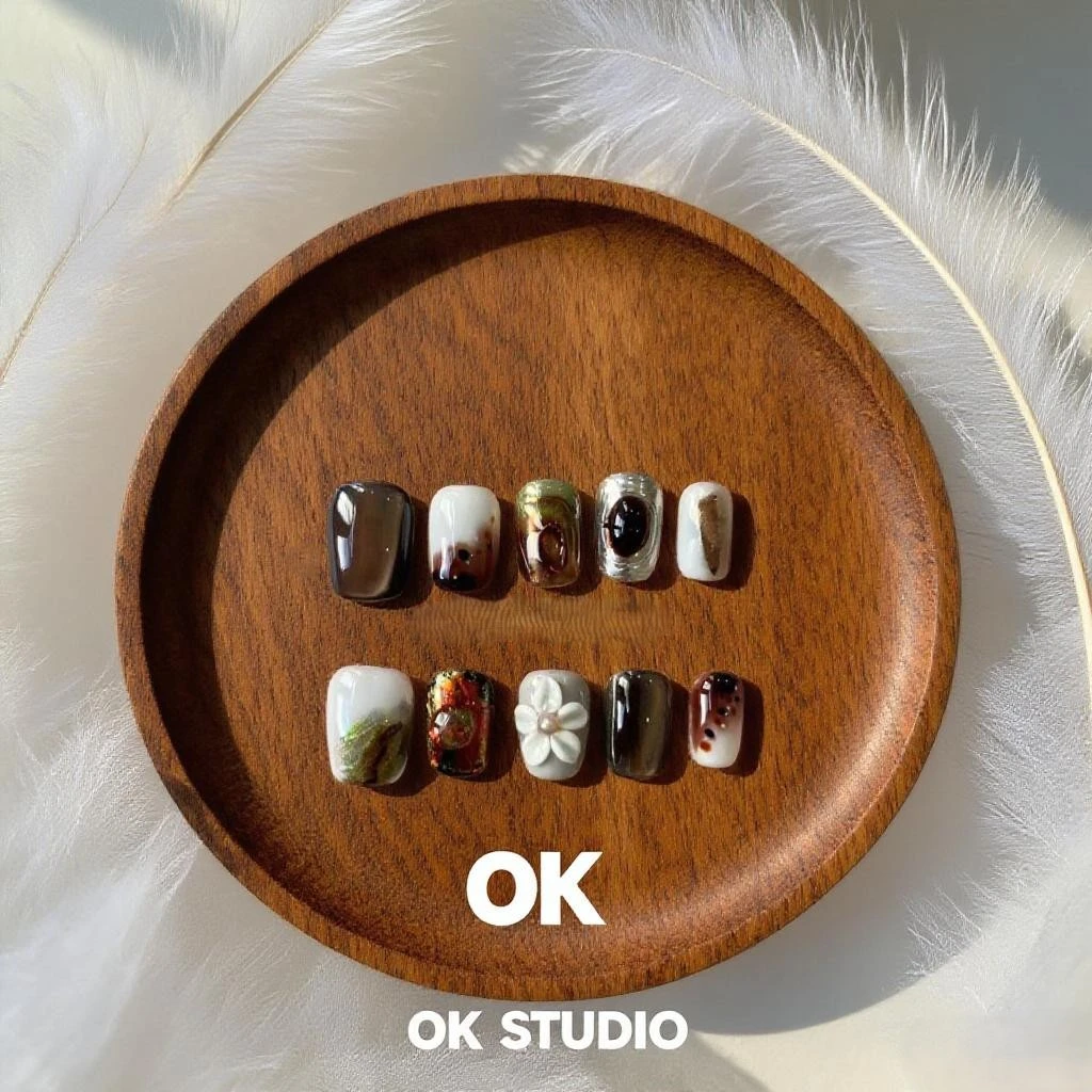 OKNail【星纱缦舞】秋冬新款短款纯手工穿戴甲拆卸穿戴甲