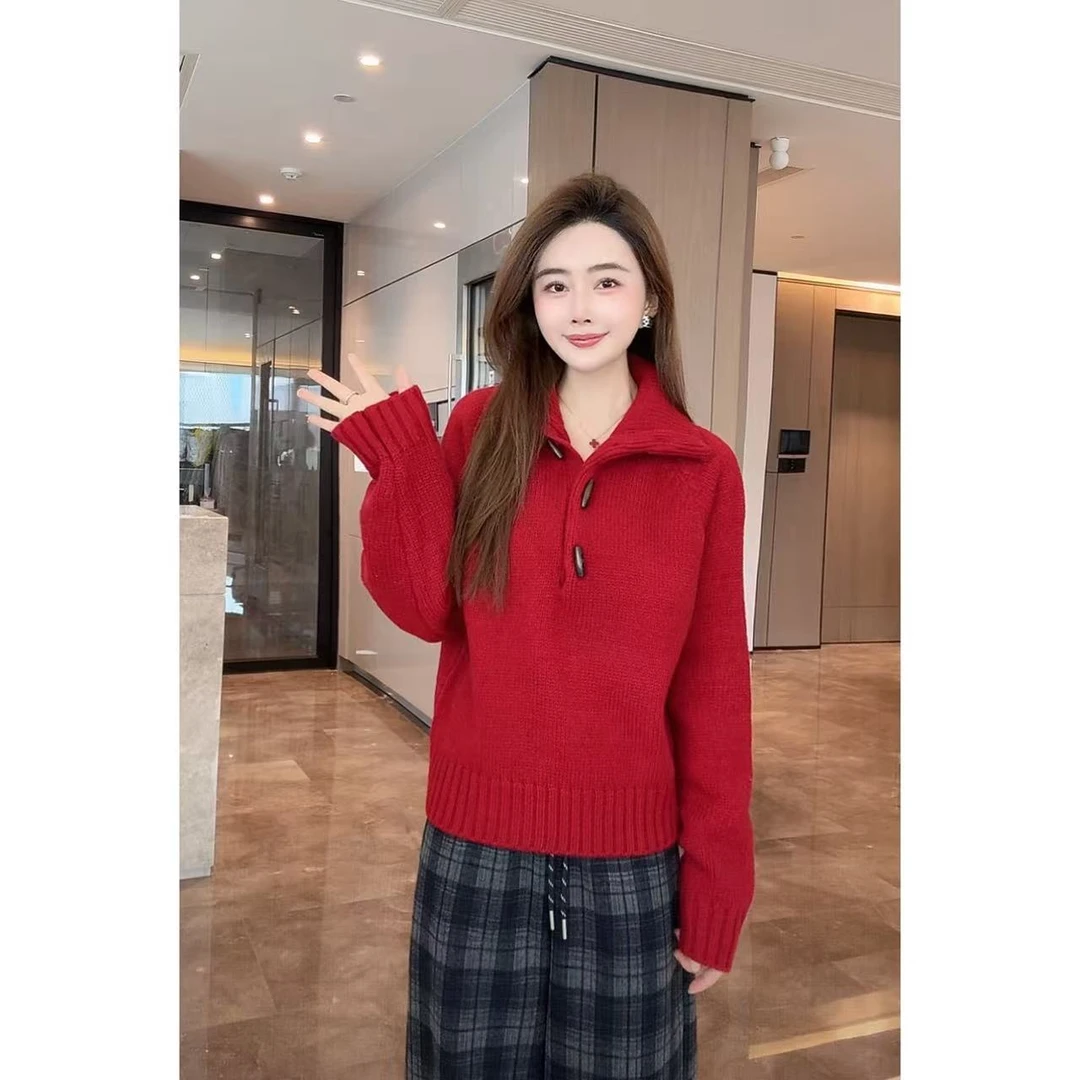 【韩风牛角扣套头毛衣】小允姐姐2025新款时尚高级毛衣