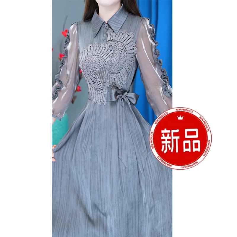 洋气显瘦复古收腰中长款时尚气质减龄设计感连衣裙