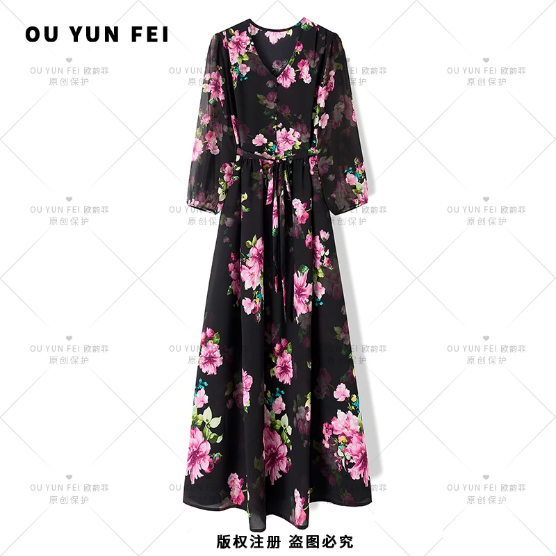 【黑牡丹】气质连衣裙女高级感显瘦穿搭时尚轻奢优雅洋气长裙F1222