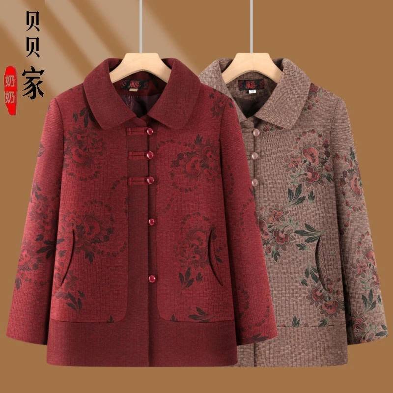 中老年人春秋装翻领老人衣服洋气时尚复古上衣老太太妈妈奶奶外套