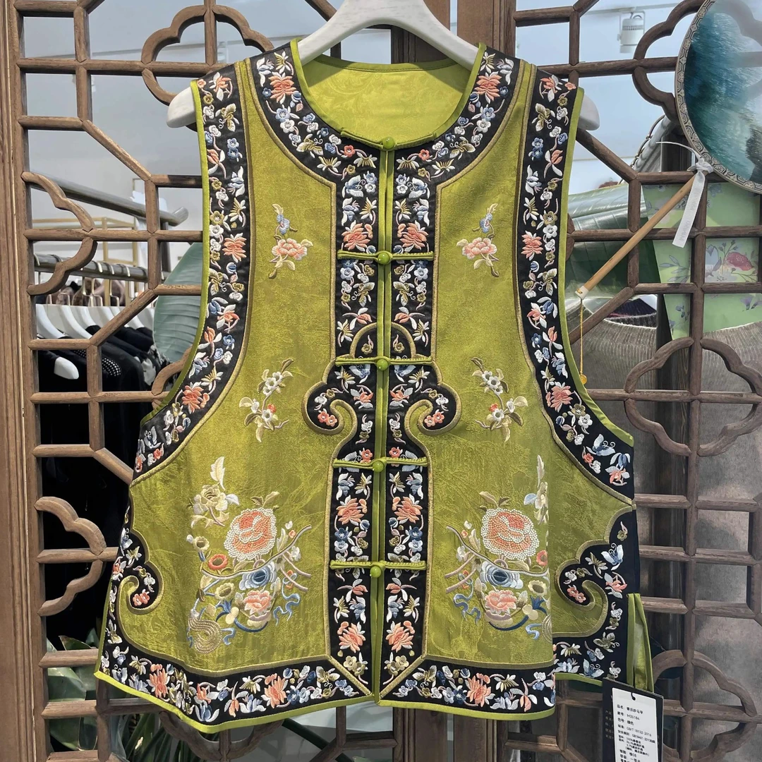 2025早春款新中式国风香云纱桑蚕丝重工国潮风刺绣马甲35184