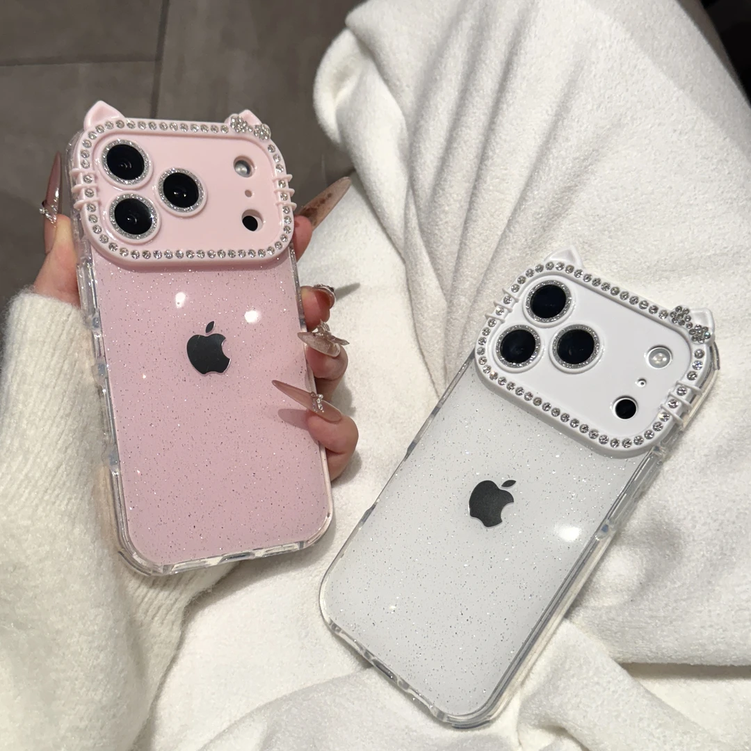 高颜值镶钻kT猫细闪防摔适用IPhione17pro苹果16promax全包15女
