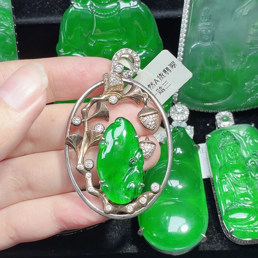 翡翠银S925镶嵌颈饰天然A货翡翠