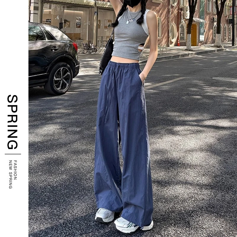美式速干工装裤女款夏薄空气感蓬蓬呼吸裤子松弛感宽松阔腿运动裤