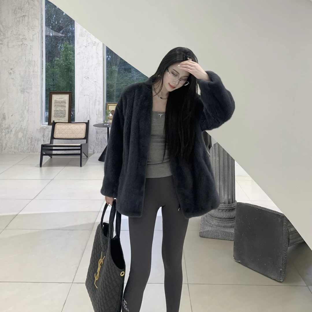 【慕谷莎】2024冬季新款轻奢进口水貂外套中长款韩版女22248